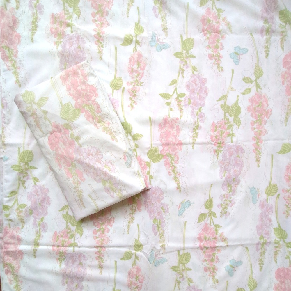 Vintage Martex Floral Butterflies Twin Flat & Fitted Sheet - Summer Meadows‎